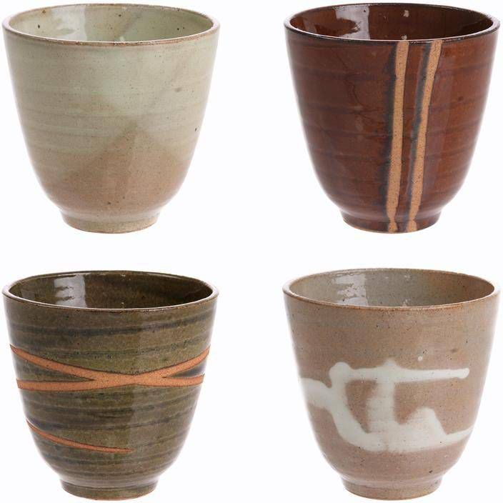 HKliving Japanese Mok Yunomi Keramiek Set van 4 8,5 x 8,5 x 8 cm -  Magnetronwebshop.nl